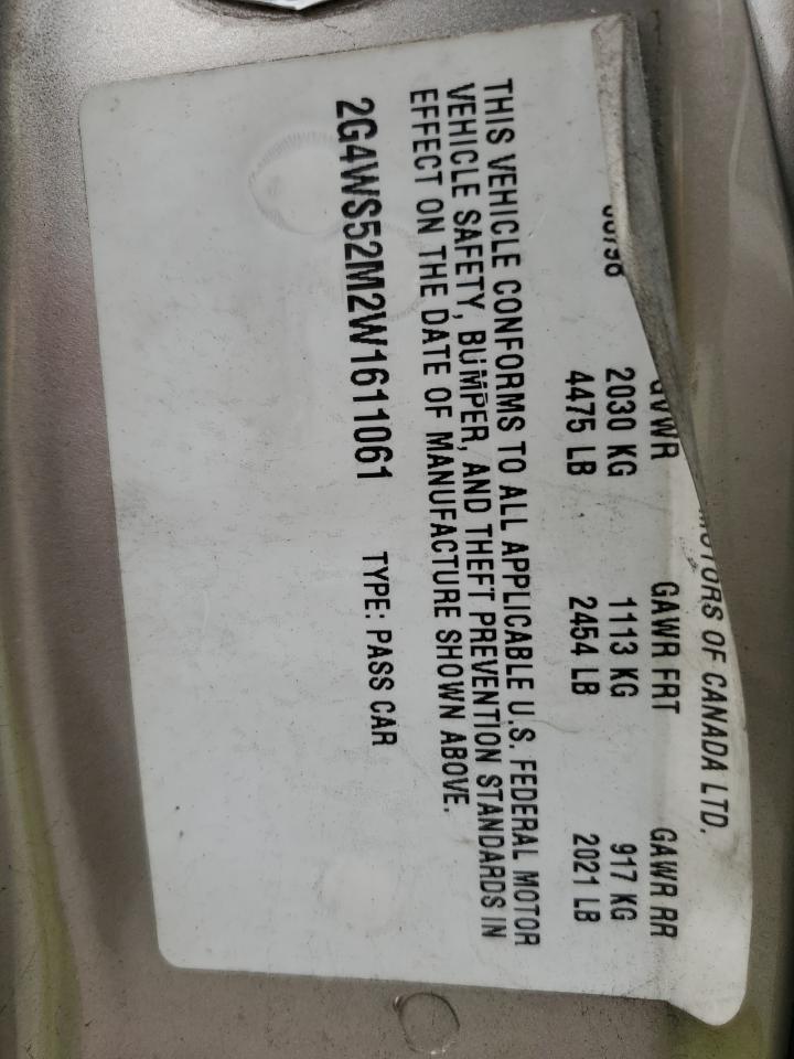 1998 Buick Century Custom VIN: 2G4WS52M2W1611061 Lot: 68115635