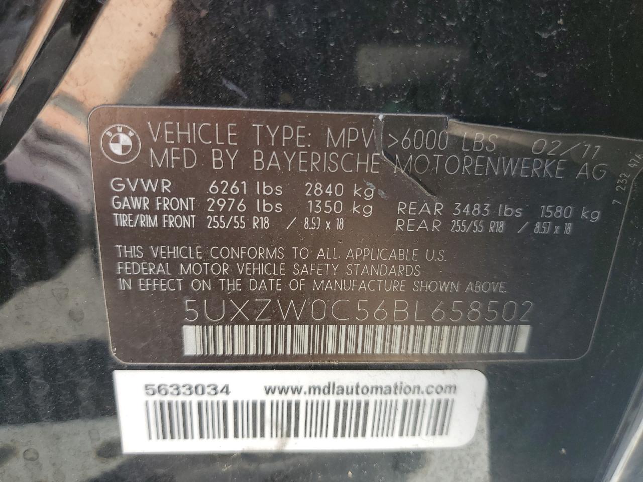 2011 BMW X5 xDrive35D VIN: 5UXZW0C56BL658502 Lot: 70082365