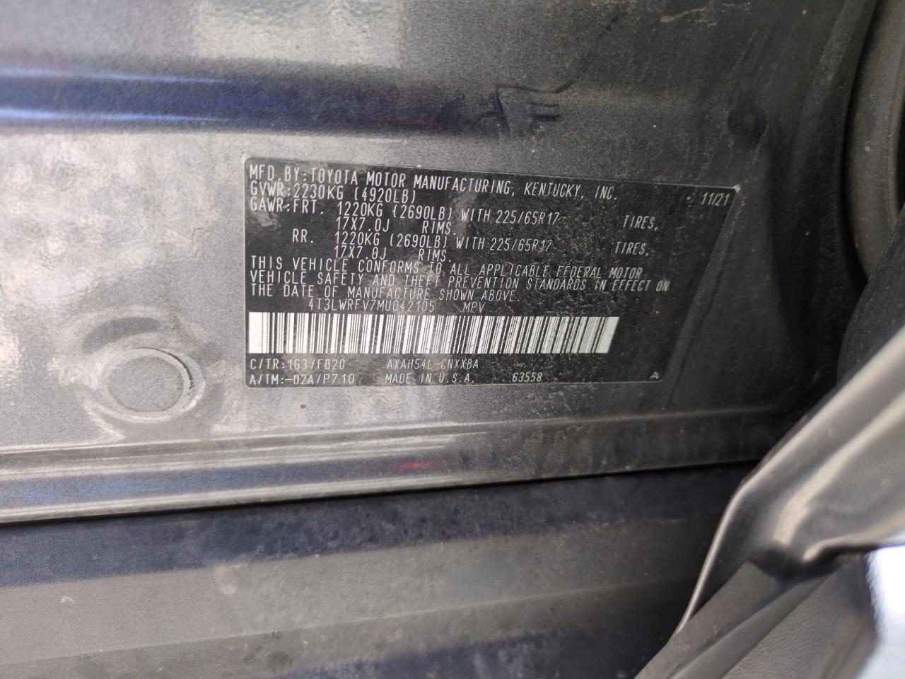 2021 Toyota Rav4 Le VIN: 4T3LWRFV7MU042105 Lot: 69042725