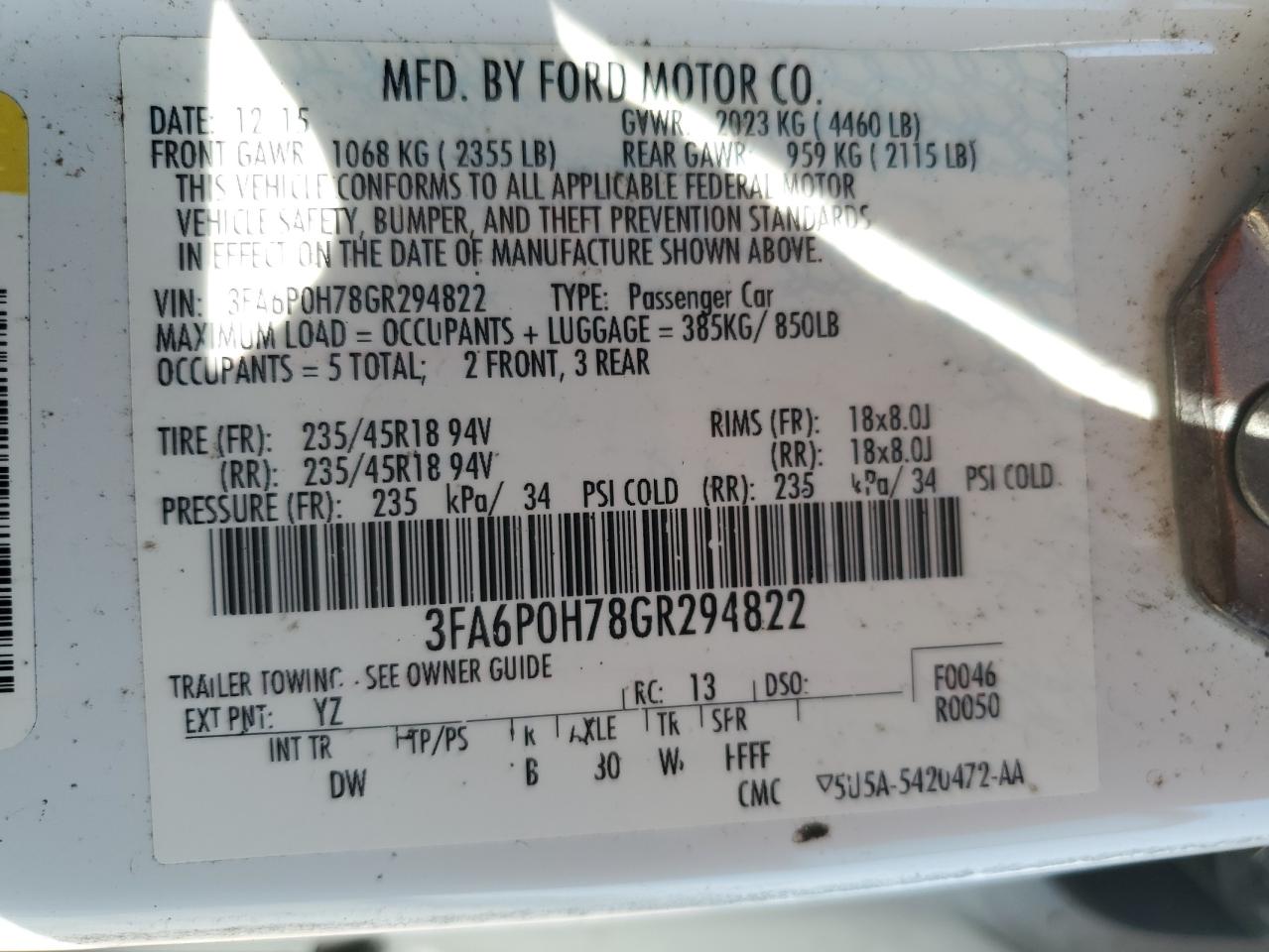 2016 Ford Fusion Se VIN: 3FA6P0H78GR294822 Lot: 69799285