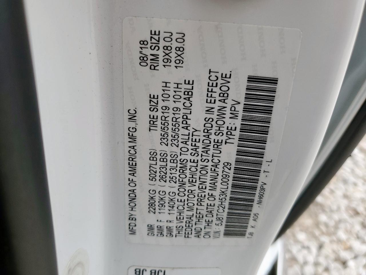 2019 Acura Rdx Technology VIN: 5J8TC2H53KL009729 Lot: 67487335