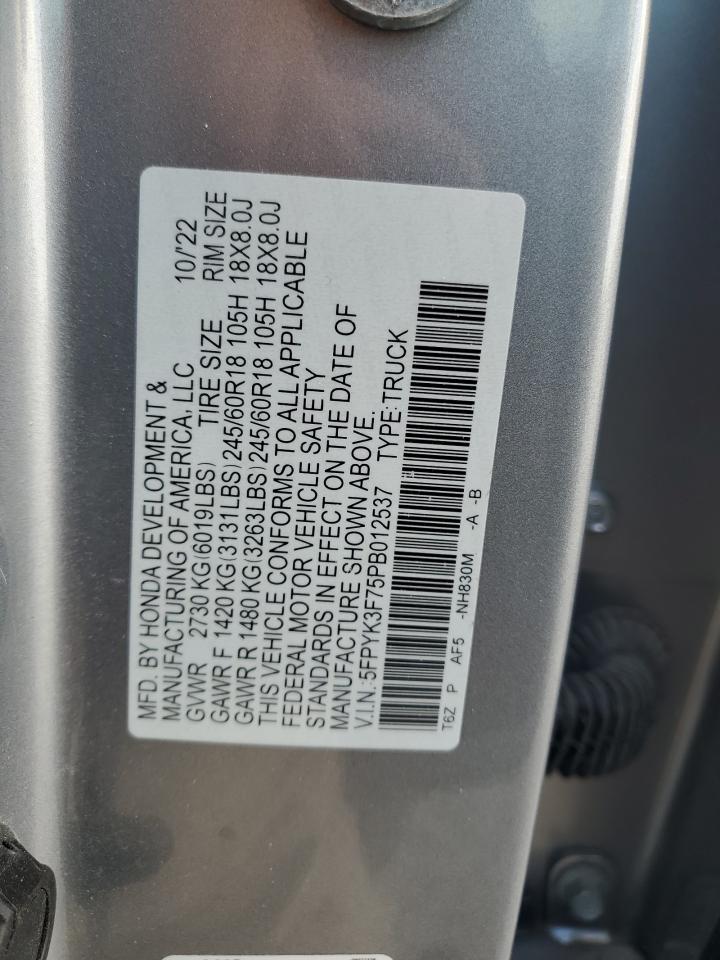 2023 Honda Ridgeline Rtl-E VIN: 5FPYK3F75PB012537 Lot: 67963035