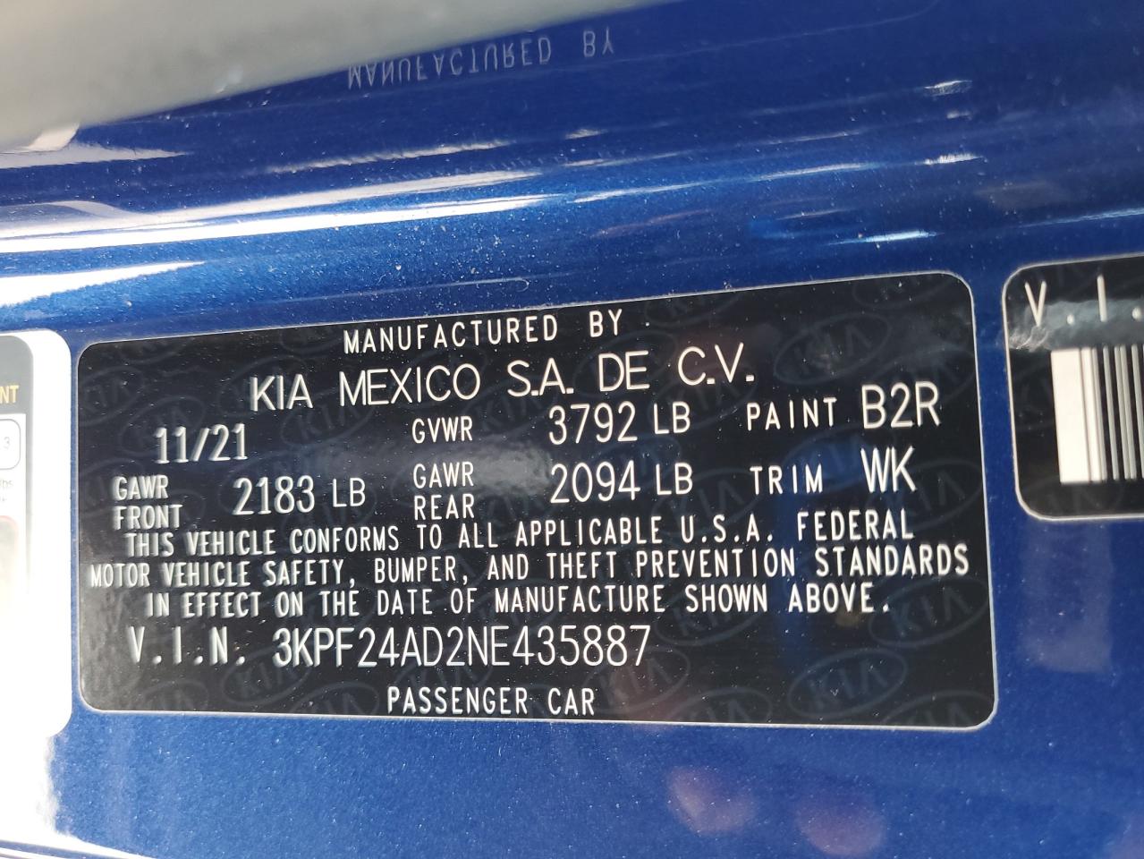 3KPF24AD2NE435887 2022 Kia Forte Fe