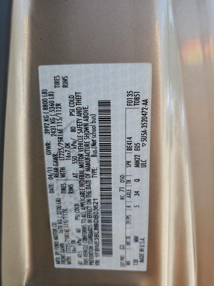 2011 Ford Econoline E350 Super Duty Wagon VIN: 1FBNE3BL8BDB03621 Lot: 68352295