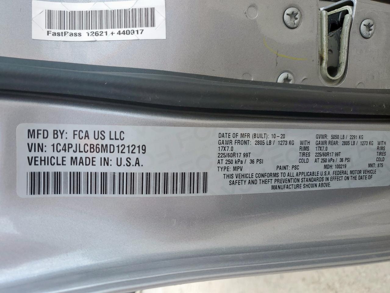 2021 Jeep Cherokee Latitude VIN: 1C4PJLCB6MD121219 Lot: 85188285