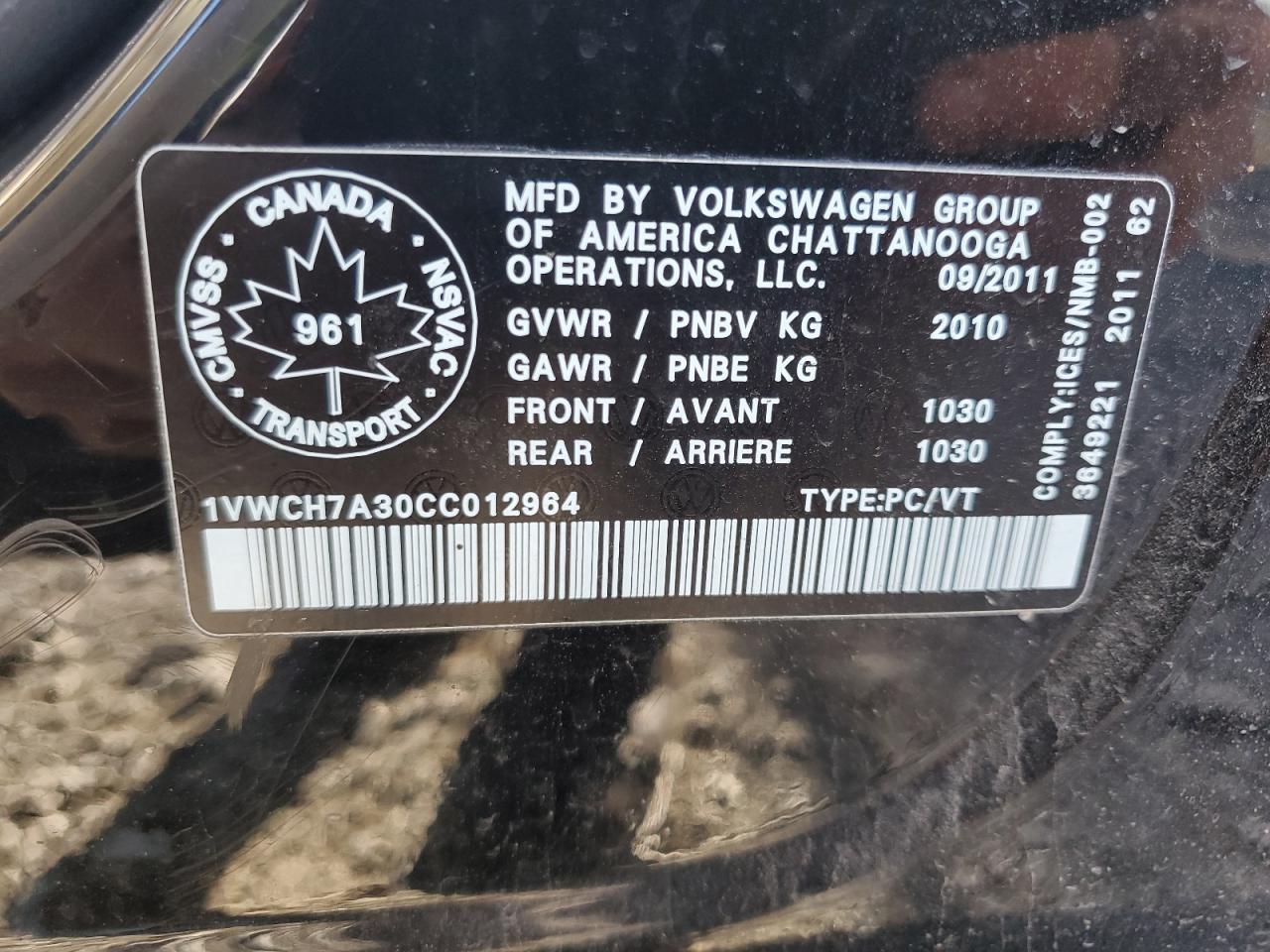 2012 Volkswagen Passat Sel VIN: 1VWCH7A30CC012964 Lot: 70912735