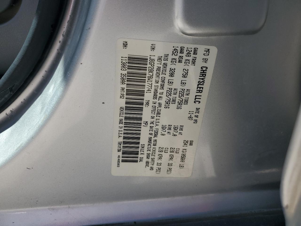 2008 Jeep Liberty Sport VIN: 1J8GP28K78W177741 Lot: 71098165