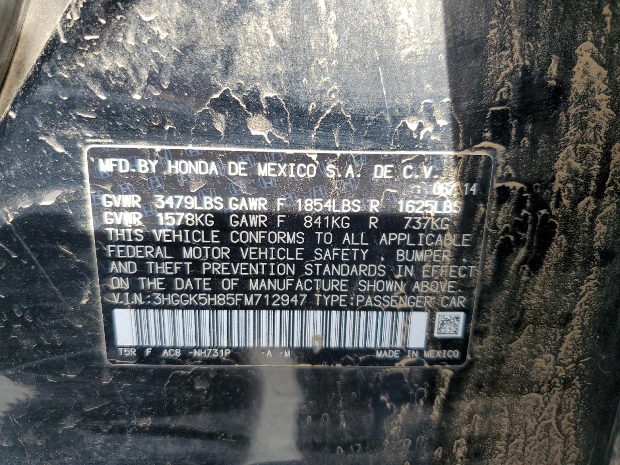 2015 Honda Fit Ex VIN: 3HGGK5H85FM712947 Lot: 67593425