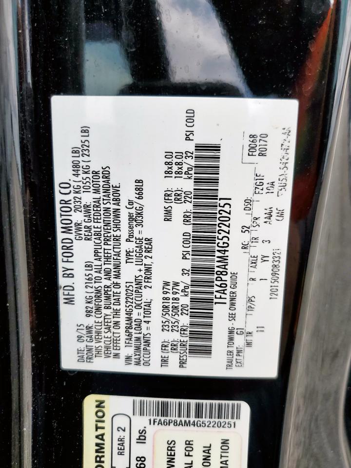 2016 Ford Mustang VIN: 1FA6P8AM4G5220251 Lot: 69275515