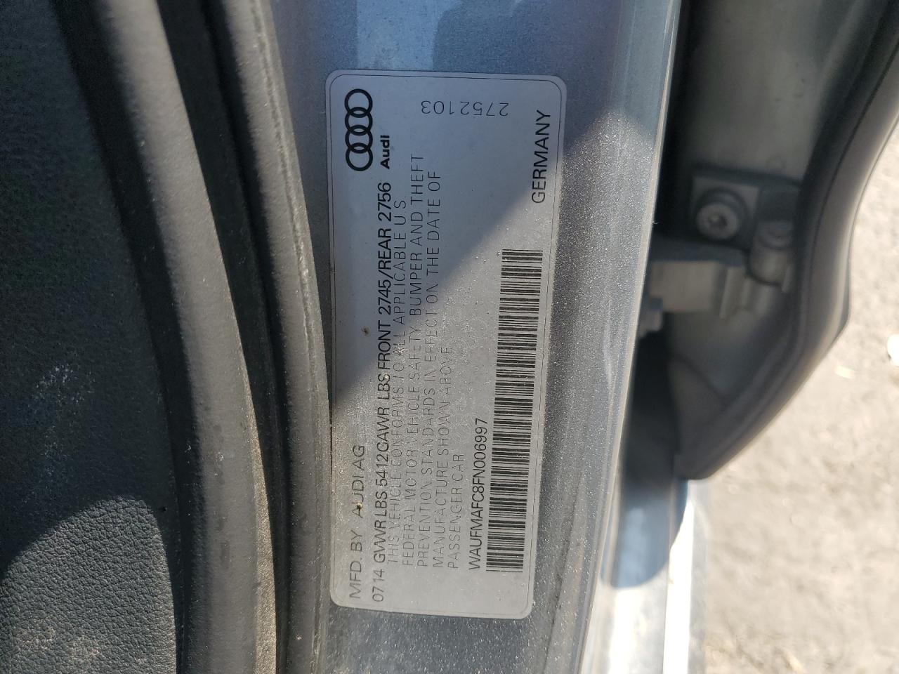 2015 Audi A6 Premium Plus VIN: WAUFMAFC8FN006997 Lot: 70356815