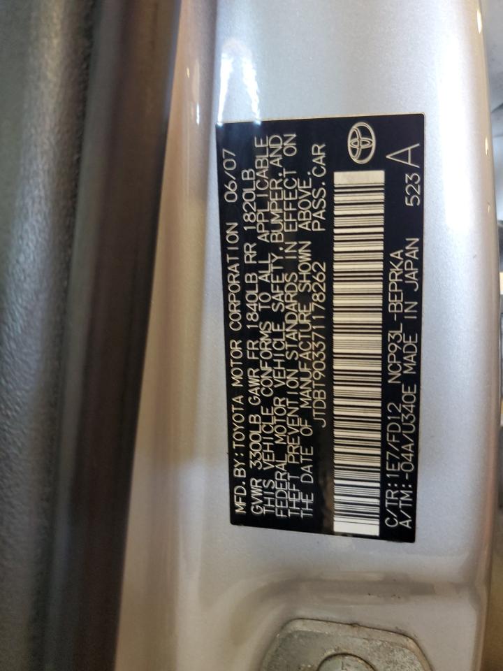 2007 Toyota Yaris VIN: JTDBT903371178262 Lot: 69889065