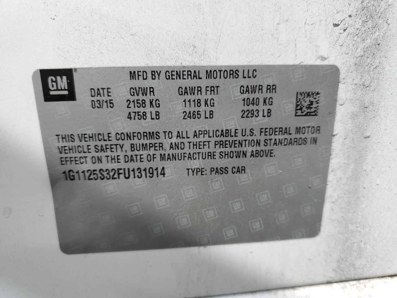 1G1125S32FU131914 2015 Chevrolet Impala Lt