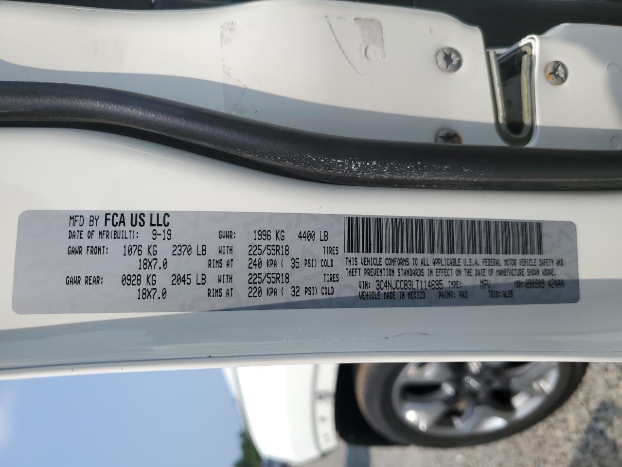 2020 Jeep Compass Limited VIN: 3C4NJCCB3LT114695 Lot: 67773415