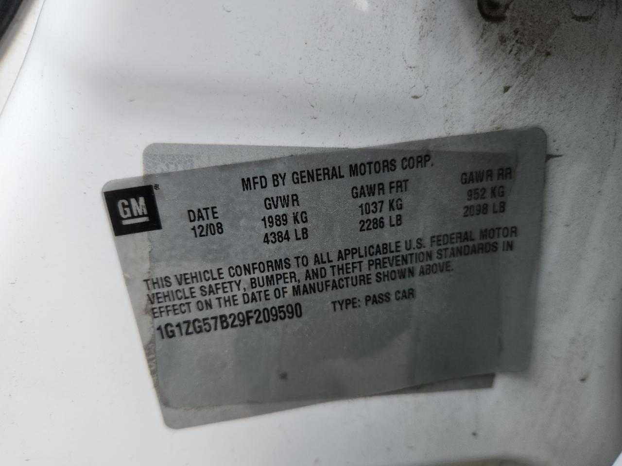 2009 Chevrolet Malibu Ls VIN: 1G1ZG57B29F209590 Lot: 71070805