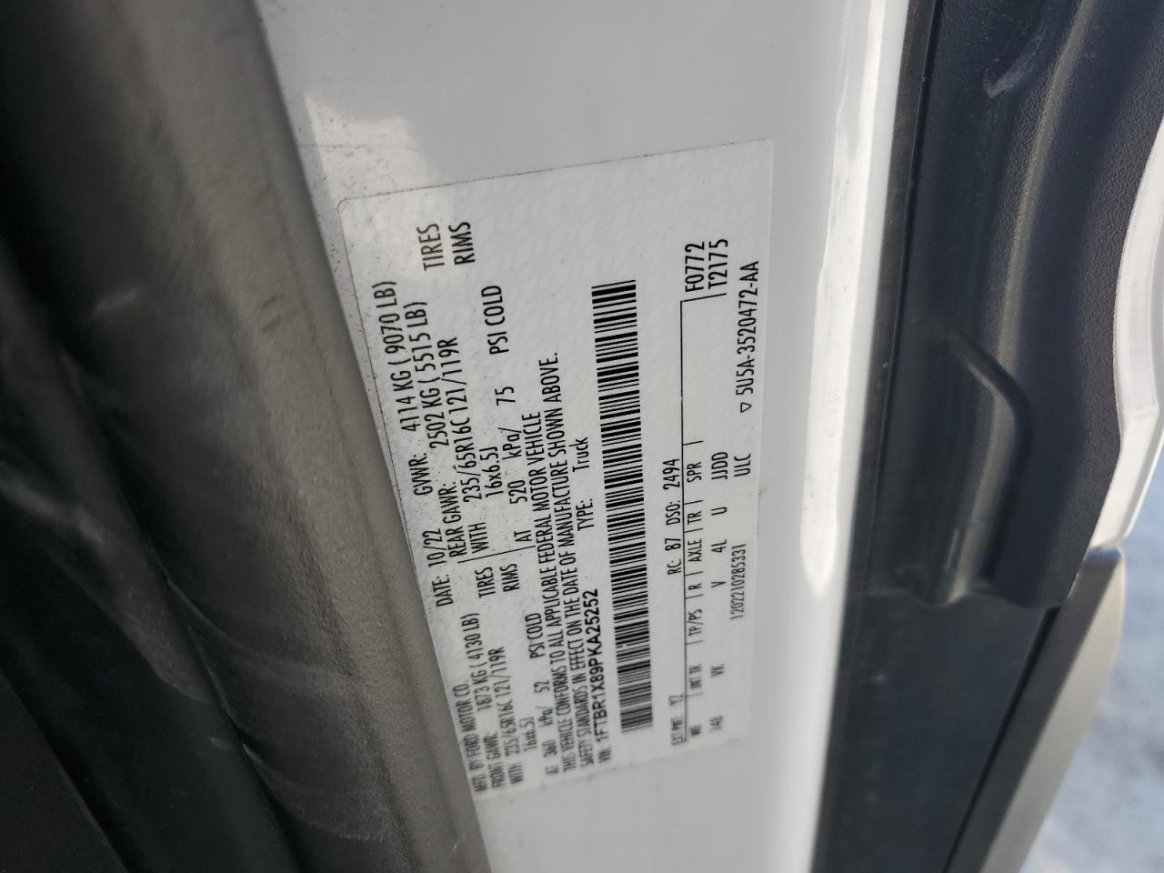 2023 Ford Transit T-250 VIN: 1FTBR1X89PKA25252 Lot: 69648595