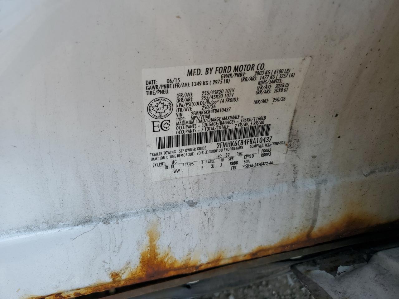 2015 Ford Flex Sel VIN: 2FMHK6C84FBA10437 Lot: 69171585