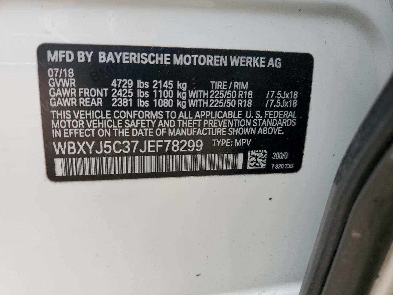 2018 BMW X2 xDrive28I VIN: WBXYJ5C37JEF78299 Lot: 69499635