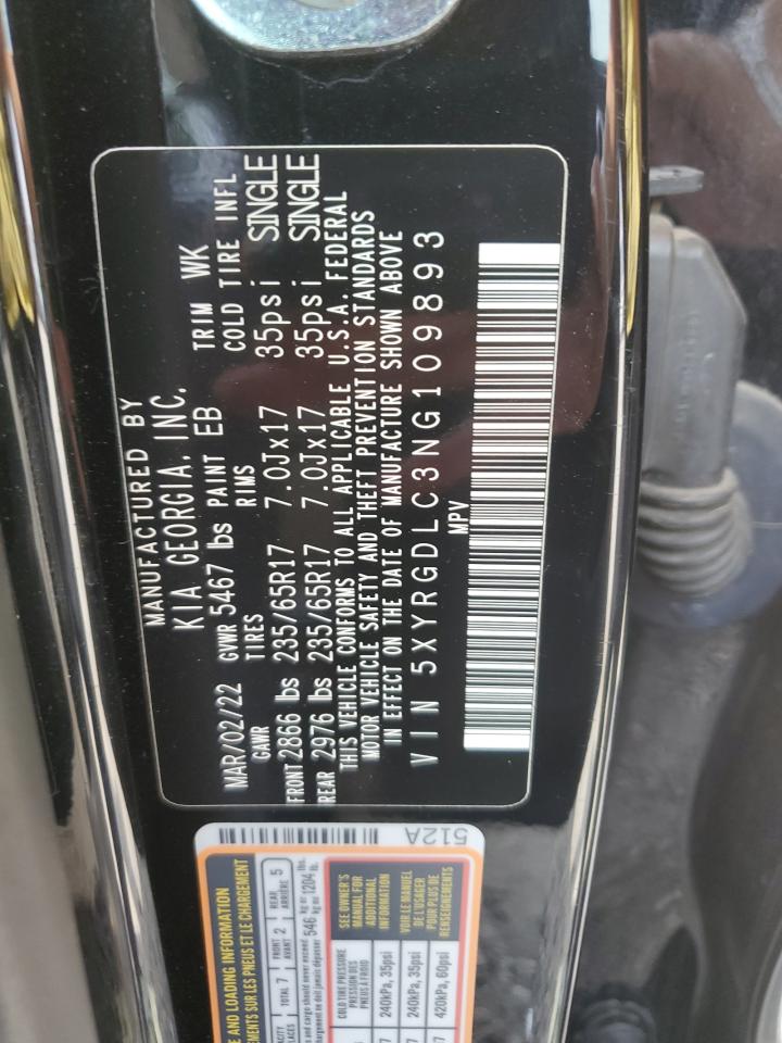 2022 Kia Sorento Lx VIN: 5XYRGDLC3NG109893 Lot: 69370415