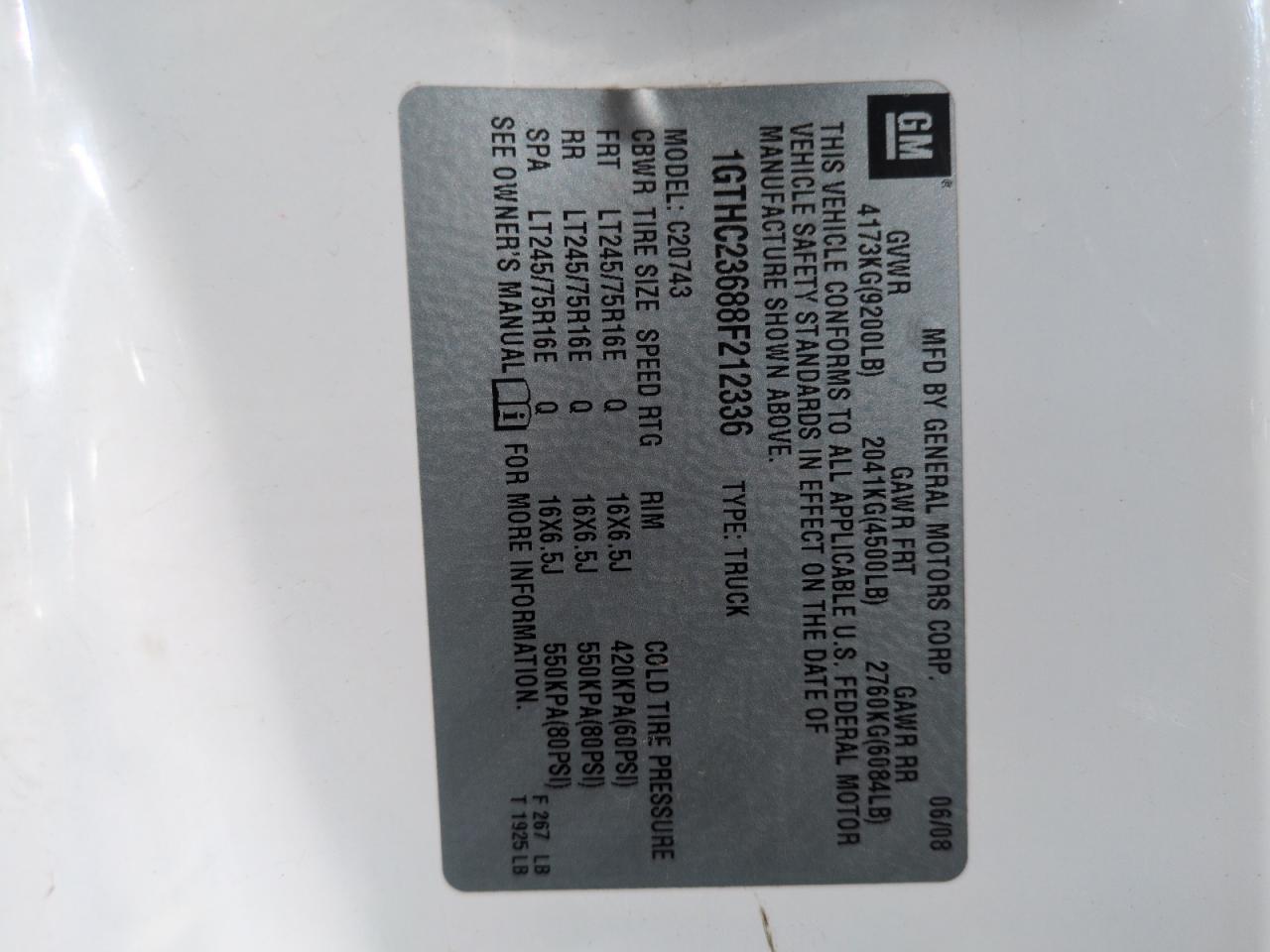 2008 GMC Sierra C2500 Heavy Duty VIN: 1GTHC23688F212336 Lot: 68911235