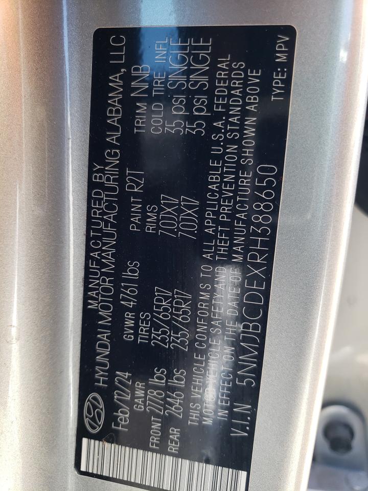 2024 Hyundai Tucson Sel VIN: 5NMJBCDEXRH388650 Lot: 68882945
