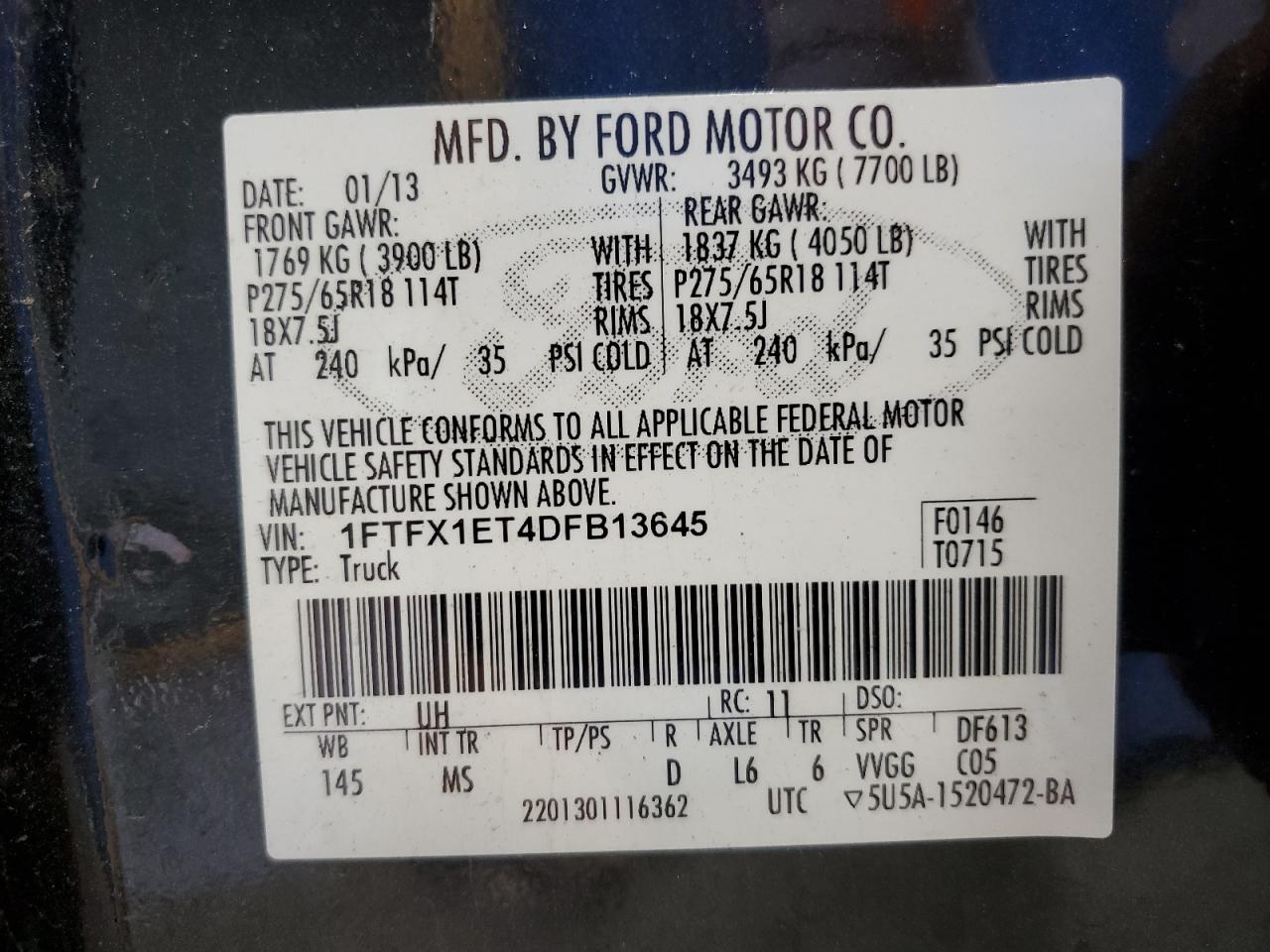 2013 Ford F150 Super Cab VIN: 1FTFX1ET4DFB13645 Lot: 68397145