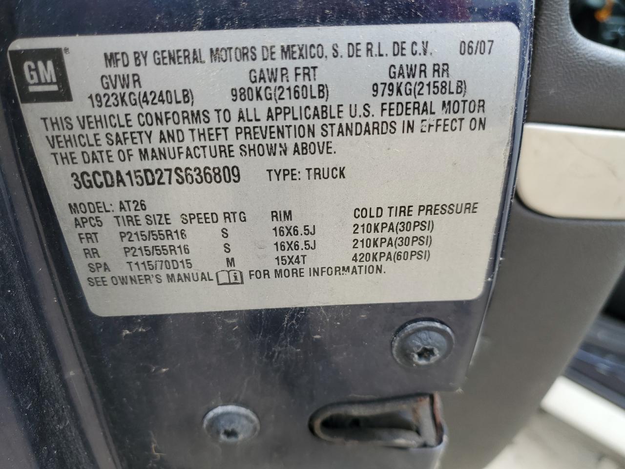 2007 Chevrolet Hhr Panel Ls VIN: 3GCDA15D27S636809 Lot: 87474125