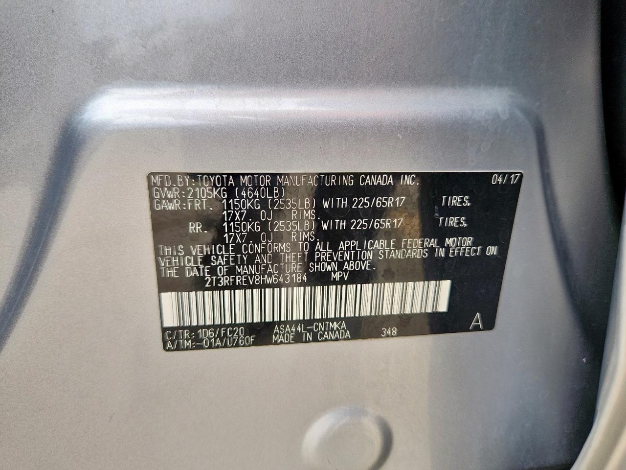 2017 Toyota Rav4 Xle VIN: 2T3RFREV8HW643184 Lot: 68572145