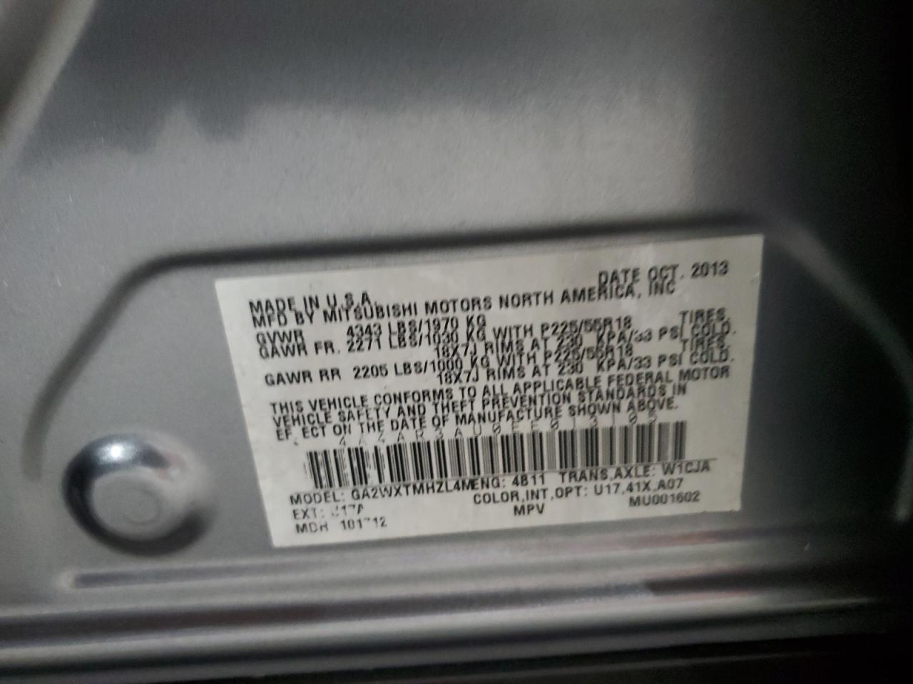 2014 Mitsubishi Outlander Sport Es VIN: 4A4AR3AU0EE013105 Lot: 69676775