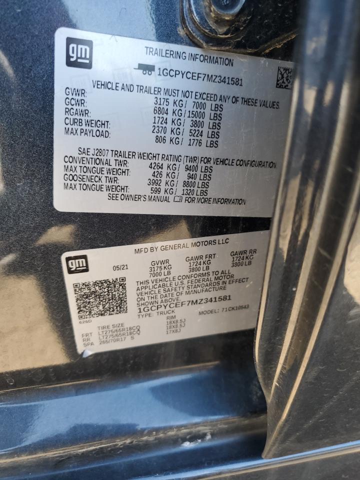 2021 Chevrolet Silverado K1500 Trail Boss Custom VIN: 1GCPYCEF7MZ341581 Lot: 69604085