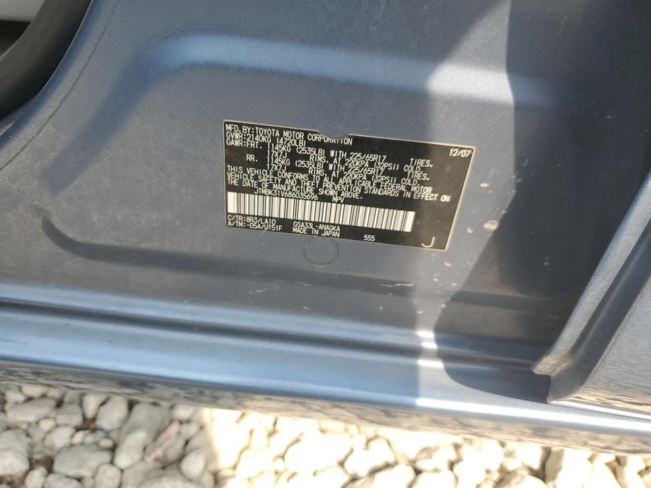 2008 Toyota Rav4 Limited VIN: JTMBK31V686035696 Lot: 67429155