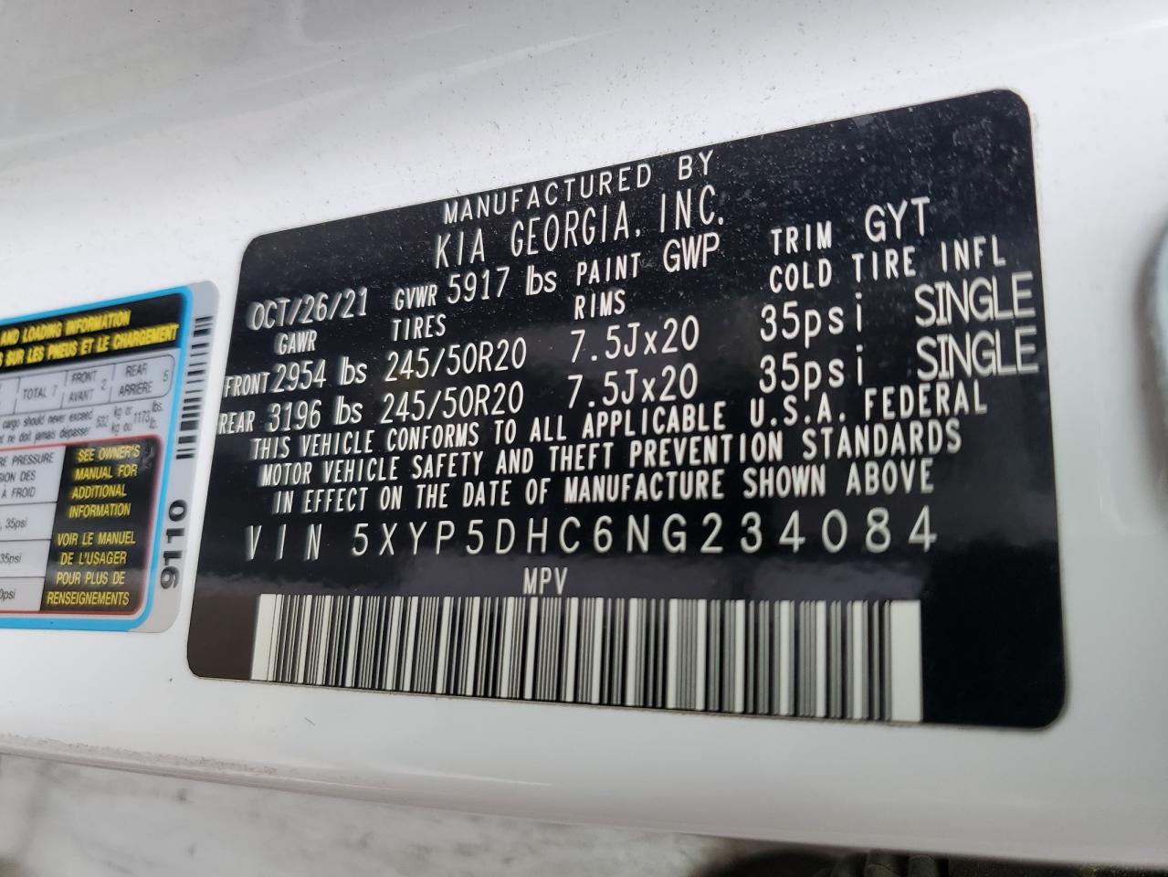 2022 Kia Telluride Sx VIN: 5XYP5DHC6NG234084 Lot: 69314615