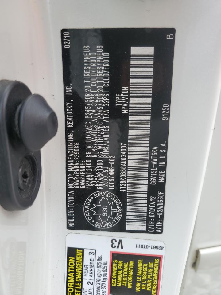 2010 Toyota Venza VIN: 4T3BK3BB6AU034007 Lot: 68363325