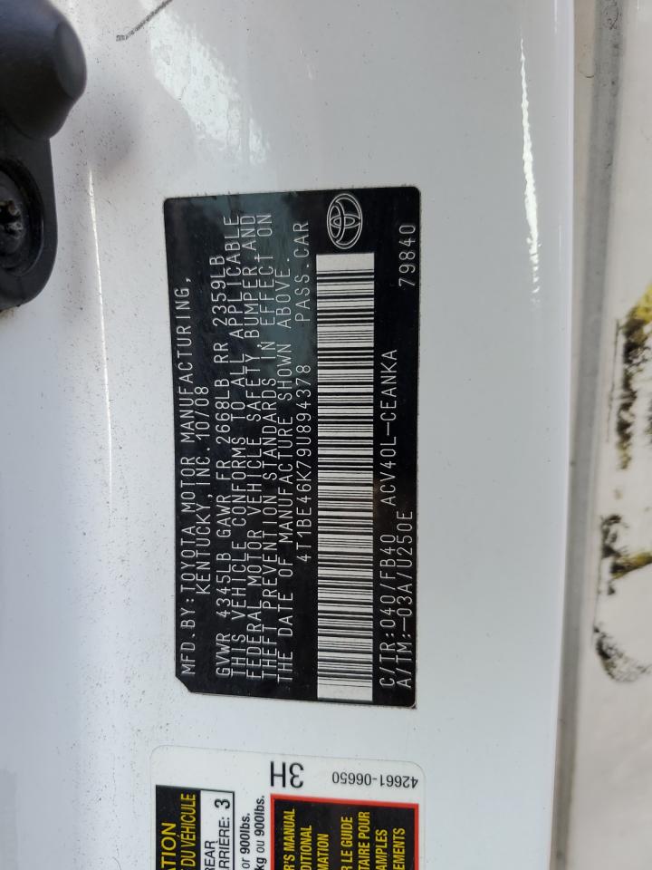 2009 Toyota Camry Base VIN: 4T1BE46K79U894378 Lot: 67026625