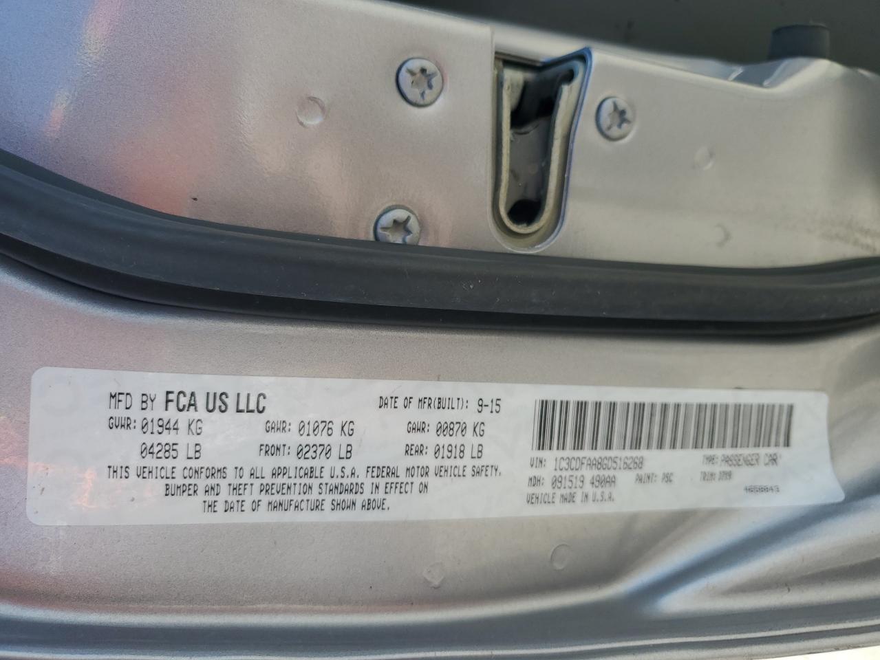 2016 Dodge Dart Se VIN: 1C3CDFAA8GD516268 Lot: 67958295