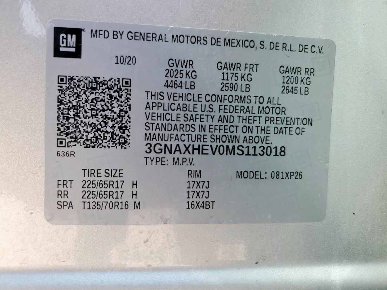 2021 Chevrolet Equinox Ls VIN: 3GNAXHEV0MS113018 Lot: 70461735