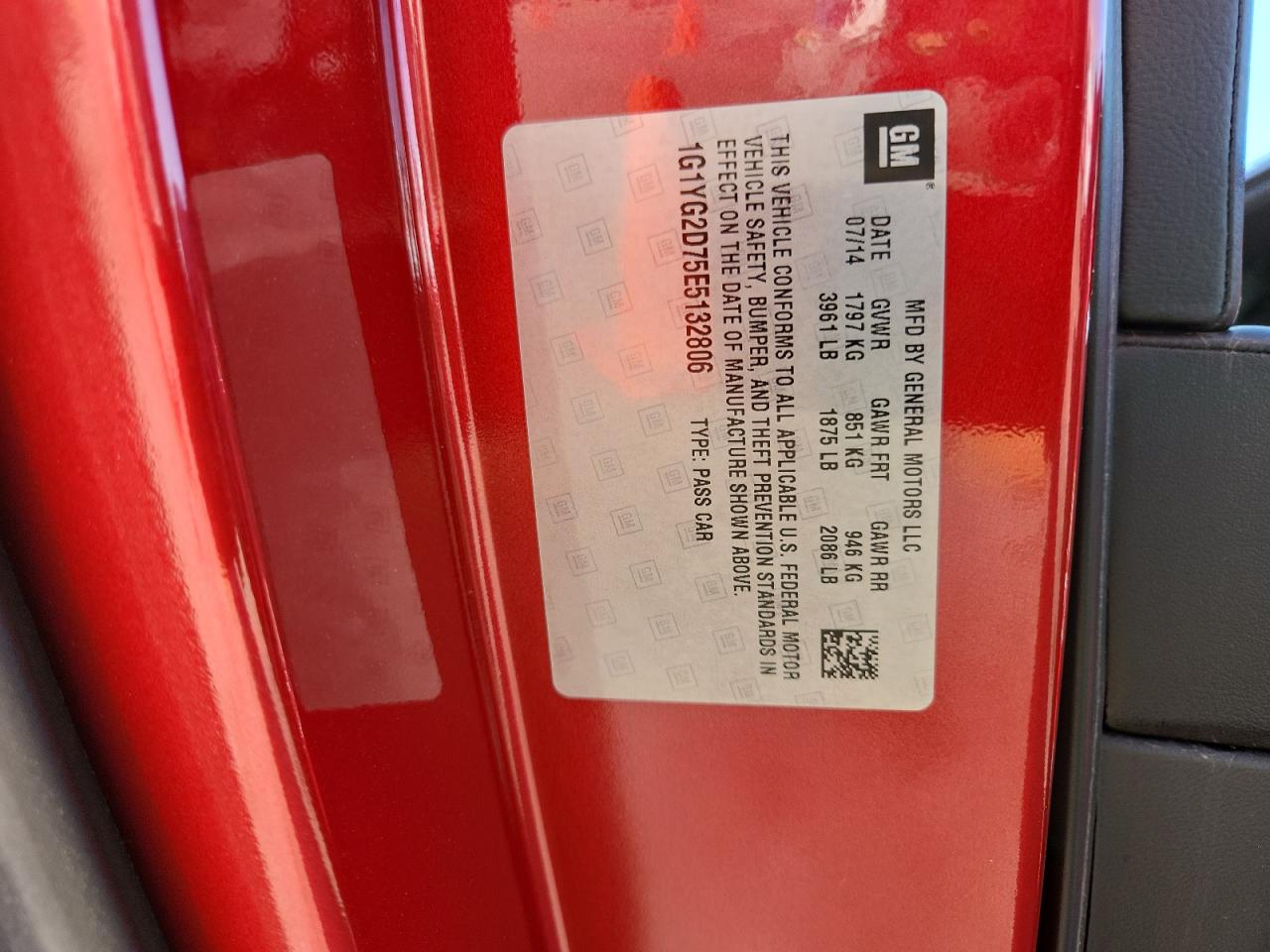 2014 Chevrolet Corvette Stingray Z51 1Lt VIN: 1G1YG2D75E5132806 Lot: 70638715