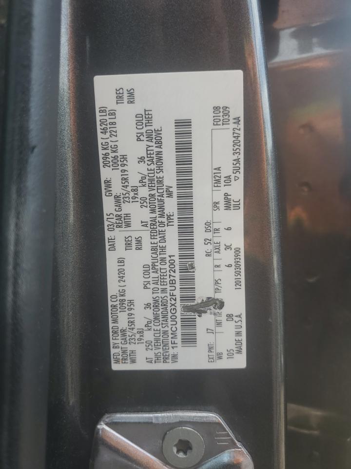 2015 Ford Escape Se VIN: 1FMCU0GX2FUB72001 Lot: 68265515