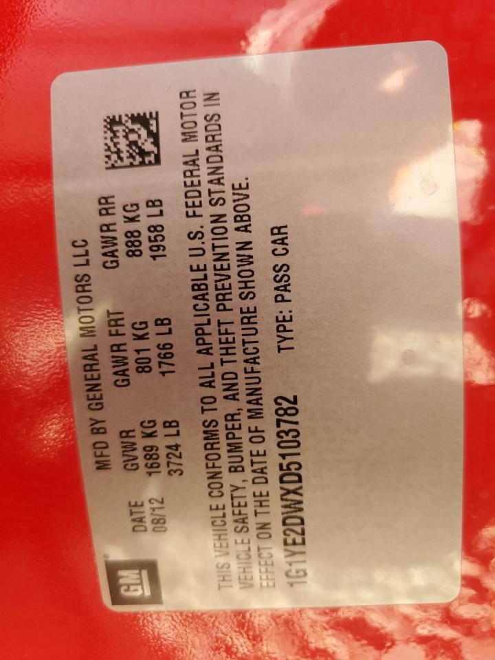 2013 Chevrolet Corvette VIN: 1G1YE2DWXD5103782 Lot: 69299815