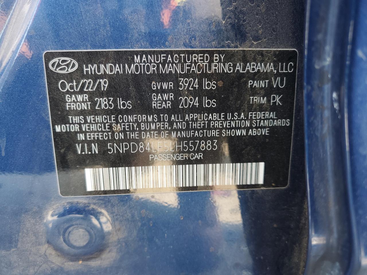 2020 Hyundai Elantra Sel VIN: 5NPD84LF5LH557883 Lot: 68494145