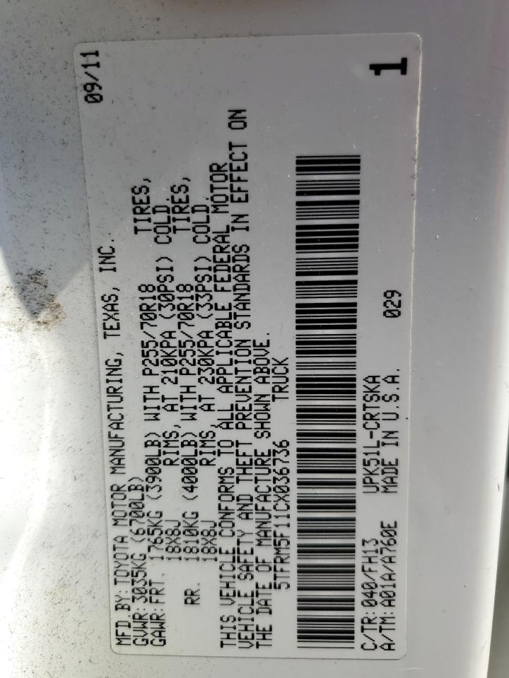 2012 Toyota Tundra Double Cab Sr5 VIN: 5TFRM5F11CX036736 Lot: 67735635