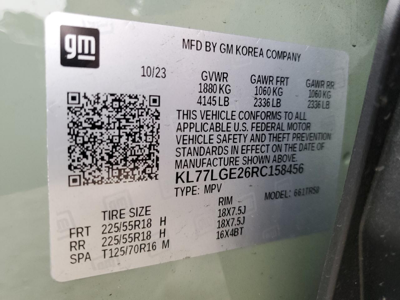 2024 Chevrolet Trax 1Rs VIN: KL77LGE26RC158456 Lot: 68581675