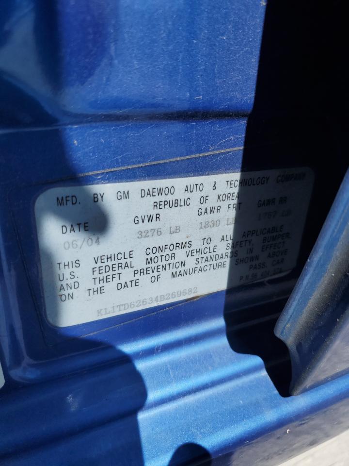 2004 Chevrolet Aveo VIN: KL1TD62634B269682 Lot: 70950725