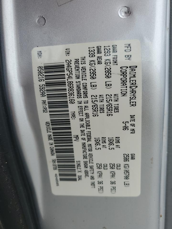 2006 Chrysler Town & Country Touring VIN: 2A4GP54L86R836160 Lot: 68009765