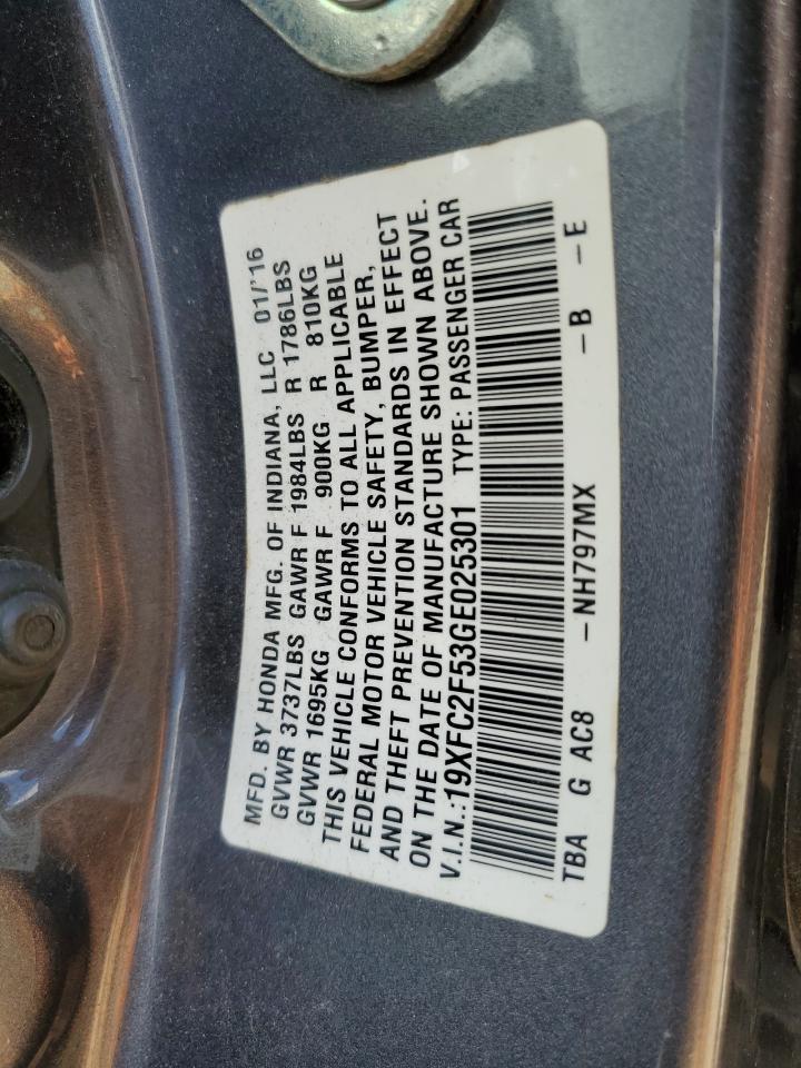 2016 Honda Civic Lx VIN: 19XFC2F53GE025301 Lot: 70389175