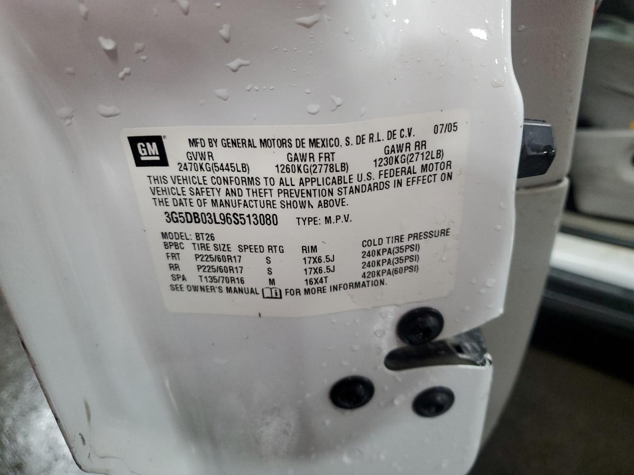 2006 Buick Rendezvous Cx VIN: 3G5DB03L96S513080 Lot: 70656735