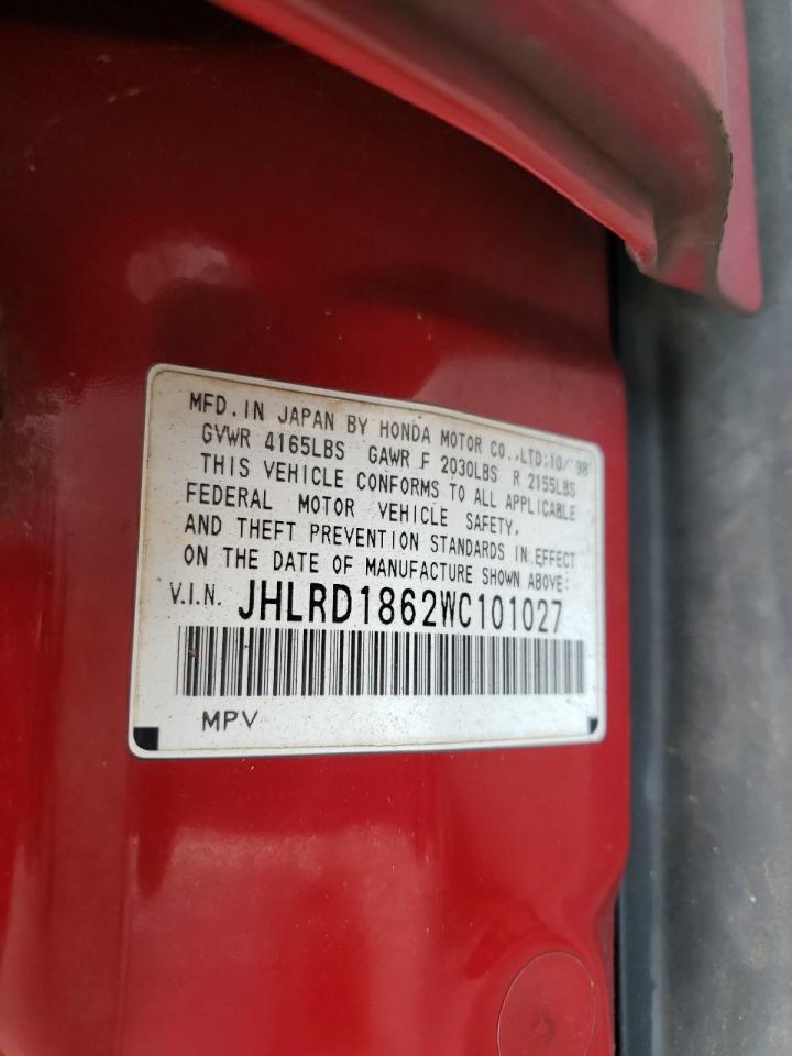 1998 Honda Cr-V Ex VIN: JHLRD1862WC101027 Lot: 68122775