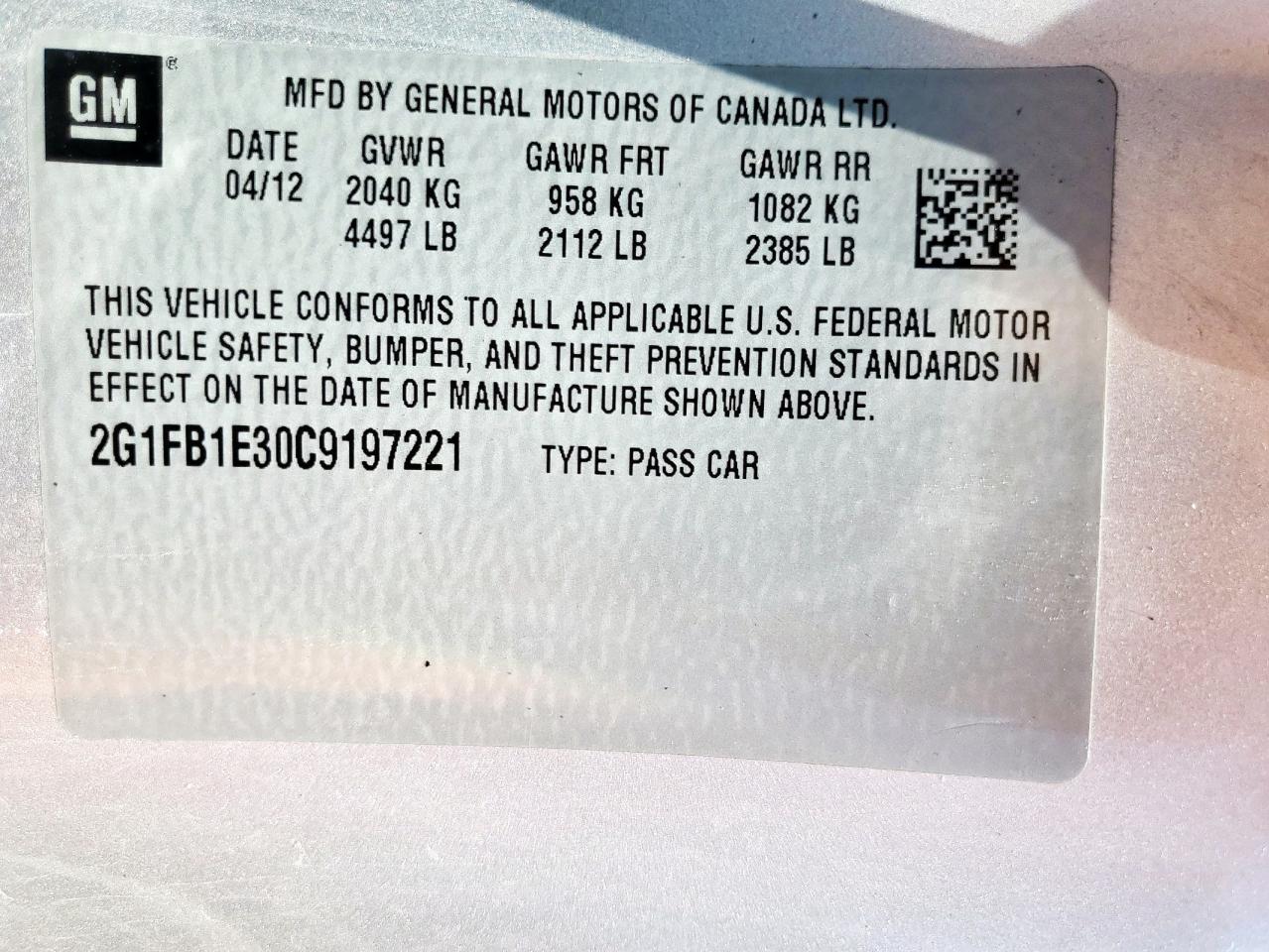 2012 Chevrolet Camaro Lt VIN: 2G1FB1E30C9197221 Lot: 67416915