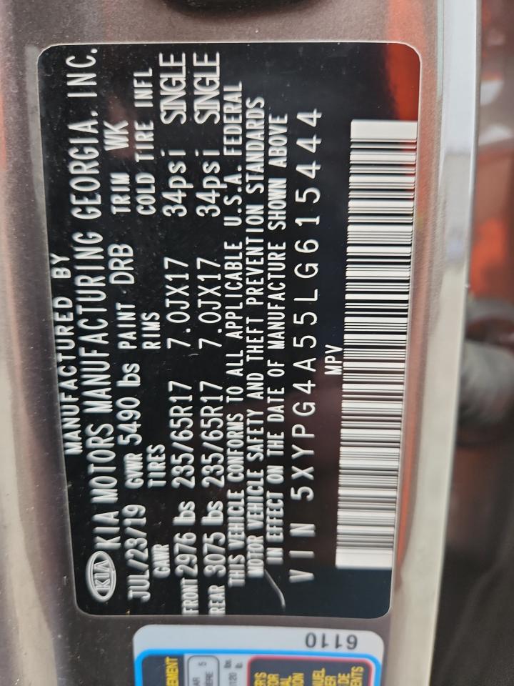 2020 Kia Sorento S VIN: 5XYPG4A55LG615444 Lot: 69177205