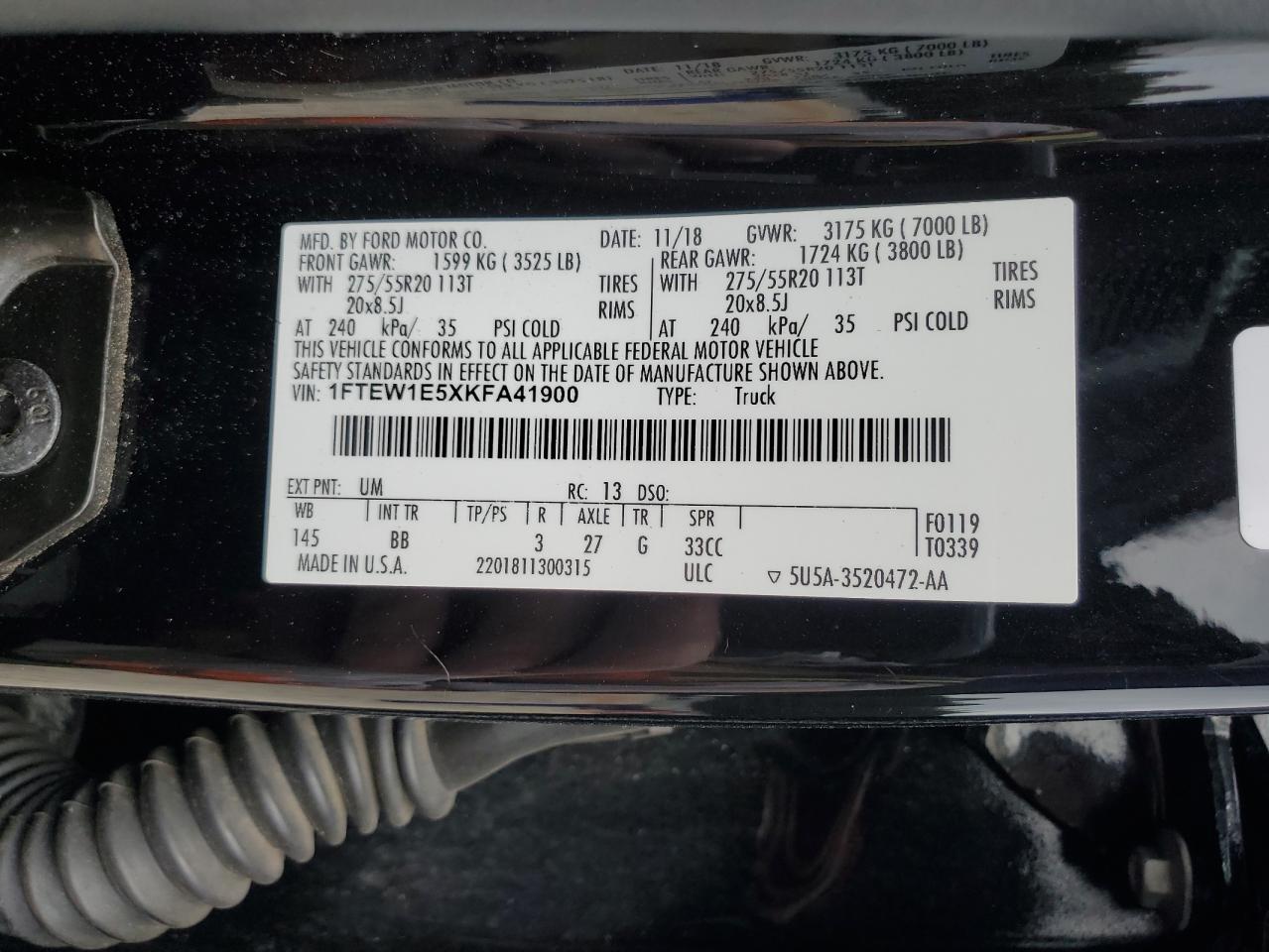 2019 Ford F150 Supercrew VIN: 1FTEW1E5XKFA41900 Lot: 70346485