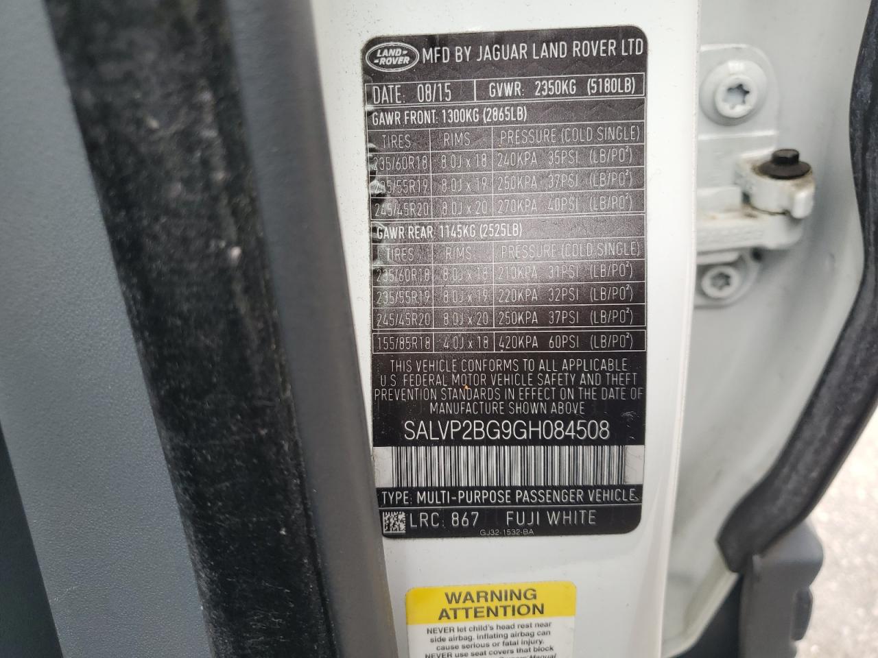 2016 Land Rover Range Rover Evoque Se VIN: SALVP2BG9GH084508 Lot: 69998655